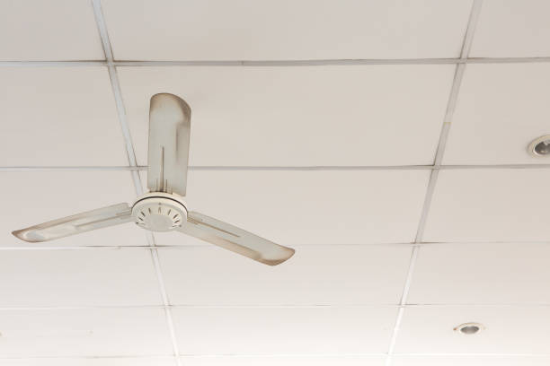 istock Old white ceiling fans on the ceiling of the room and copy space 1312551564