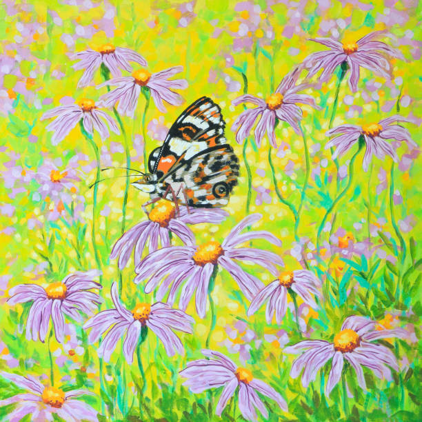 istock Monarch Butterfly Resting on an Aster Asteraceae Flower Acrylic Painting 1312551606