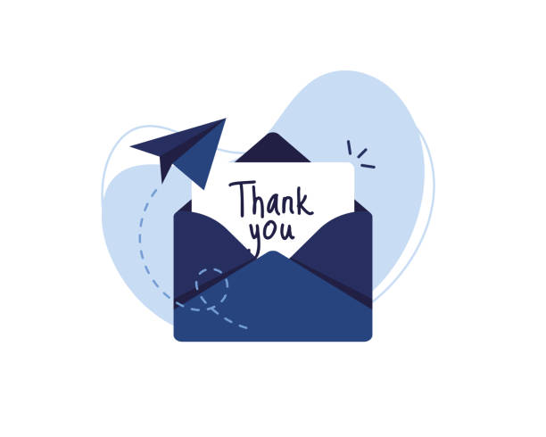 Thank you letter Letter in an envelope with thanks or thank you on white background icon. Send to email, mail. Blue. Flat design. Eps 10 message stock illustrations
