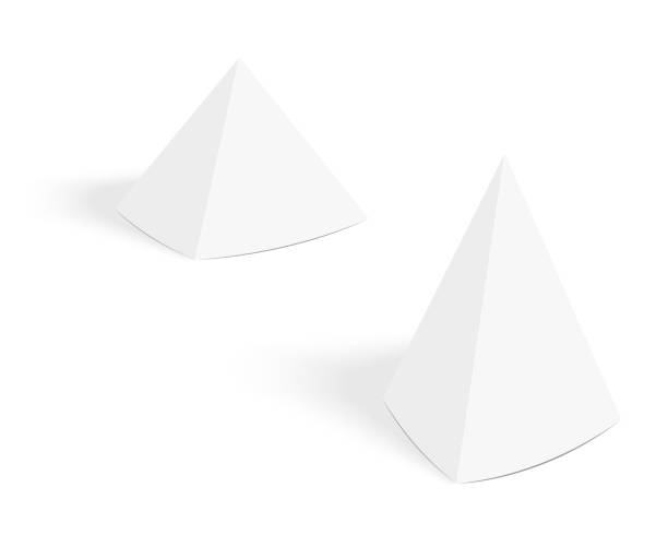 istock White pyramid tent cards mockup. Table talker template with shadow. Paper or cardboard pyramid display stand isolated on white background. Vector realistic illustration 1312551815