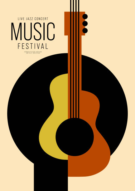 szablon szablonu plakatu muzycznego tło dekoracyjne z geometrycznym kształtem gitary - gitara akustyczna obrazy stock illustrations