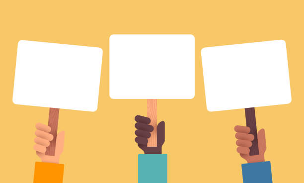 Activism and People Protesting Activists and people protesting holding up signs with space for copy. social justice concept stock illustrations
