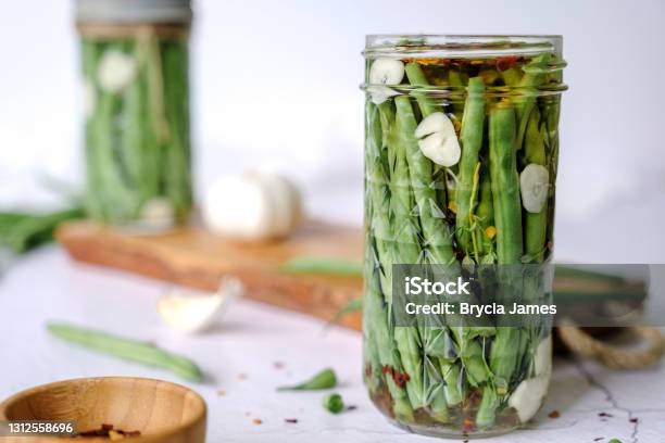 Pickled Green Beans Stock Photo - Download Image Now - Green Bean, Pickled, Bean