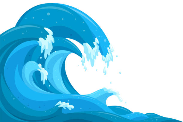 Tsunami waves background. Flood ocean waves in cartoon style. Vector illustration Tsunami waves background. Flood ocean waves in cartoon style. Vector illustration in white background coil tubing stock illustrations