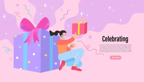 Vector illustration of Digital referral and reward program. happy people receive a big gift box. People Characters Receiving Online Reward. Loyalty reward points for purchase cashback program. Vector Illustration.