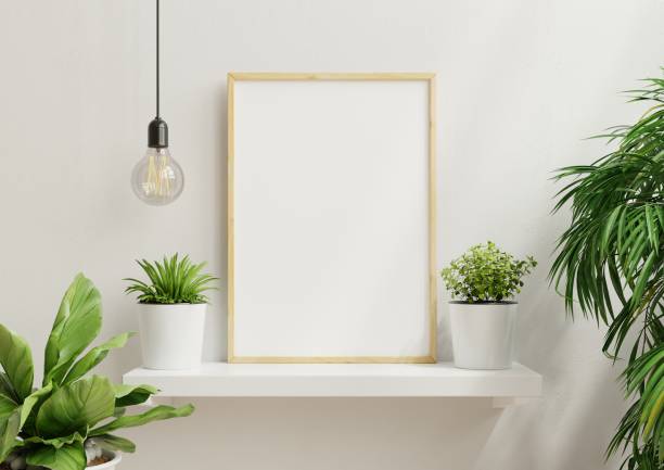 istock Interior poster mock up with vertical empty wooden frame,Scandinavian style. 1312560337