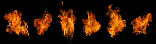 Fire collection set of flame burning isolated on dark background Fire collection set of flame burning isolated on dark background for graphic design purpose Furnace stock pictures, royalty-free photos & images