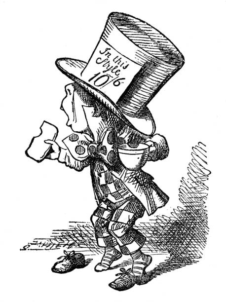 illustrazioni stock, clip art, cartoni animati e icone di tendenza di 1897 - the mad hatter - alice nel paese delle meraviglie - mad hatter