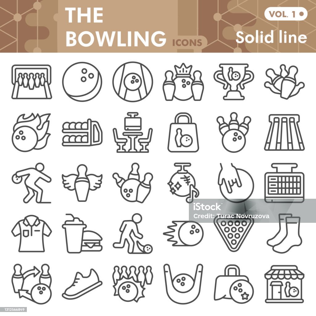 Bowling Line Icon Set Sports Symbols Collection Or Sketches Bowling