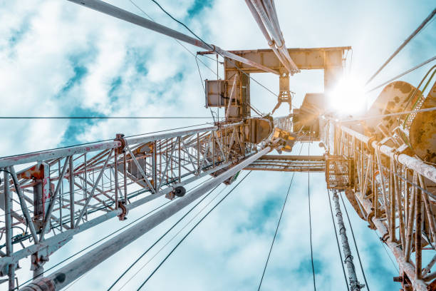 istock Drilling rig in oil field for drilled into subsurface in order to produced crude, inside view. Petroleum Industry. Onshore drilling rig 1312567898