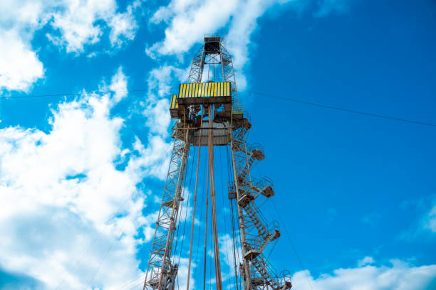 istock Drilling rig in oil field for drilled into subsurface in order to produced crude, inside view. Petroleum Industry. Onshore drilling rig 1312567907