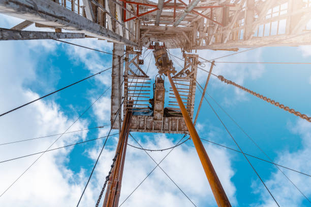 istock Drilling rig in oil field for drilled into subsurface in order to produced crude, inside view. Petroleum Industry. Onshore drilling rig. 1312567917