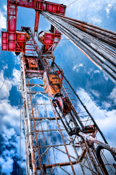 istock Drilling rig in oil field for drilled into subsurface in order to produced crude, inside view. Petroleum Industry. Onshore drilling rig 1312567942