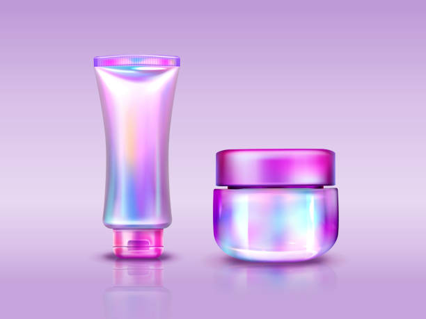 istock Holographic cosmetics pack iridescent tube and jar 1312569503