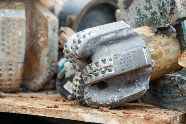 equipamento de perfuração de óleo para a reforma. cabeça de perfuração de óleo usado. brocas de óleo tricone. o pdc desgastado furou a broca. - exploration industry oil industry drill bit - fotografias e filmes do acervo