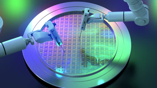 Robotic arms with silicon wafers for semiconductor