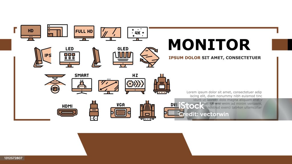 Monitor Header Computer Pc Monitor Landing Header Vector Stock Illustration - Download ...