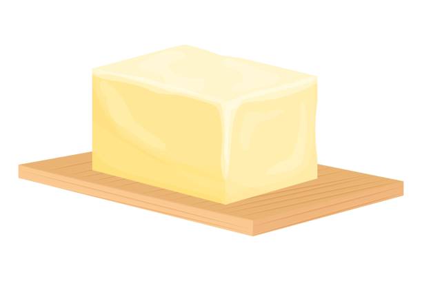 Ilustración de Ladrillo De Mantequilla Sobre Tablero De Corte De Madera En  Estilo Dibujos Animados Aislado En El Fondo Rodajas De Margarina O Spread  Producto Lácteo Natural Graso Alimentos Calóricos Para Cocinar
