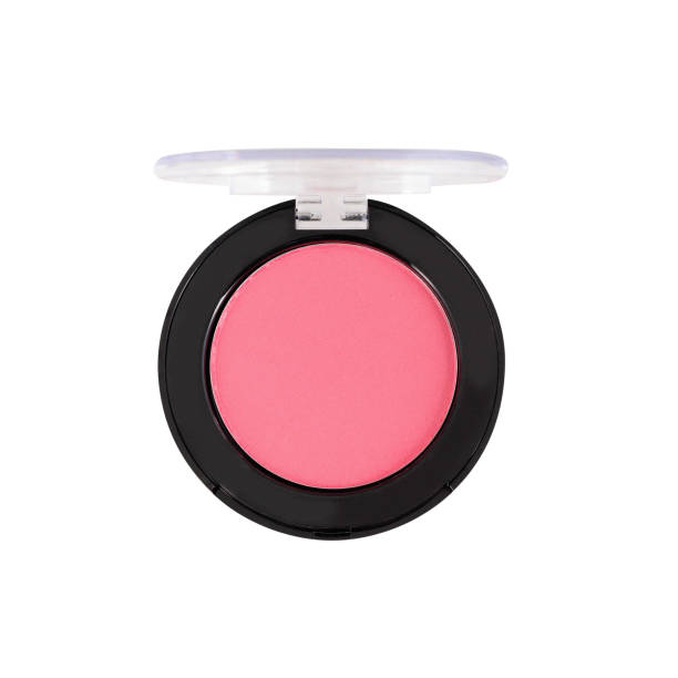 Pink blusher in round open container isolated on white