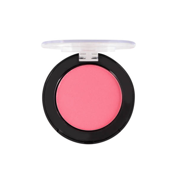 Pink blusher in round open container isolated on white Pink blusher make-up in round open container, white background, clipping path blusher make up stock pictures, royalty-free photos & images
