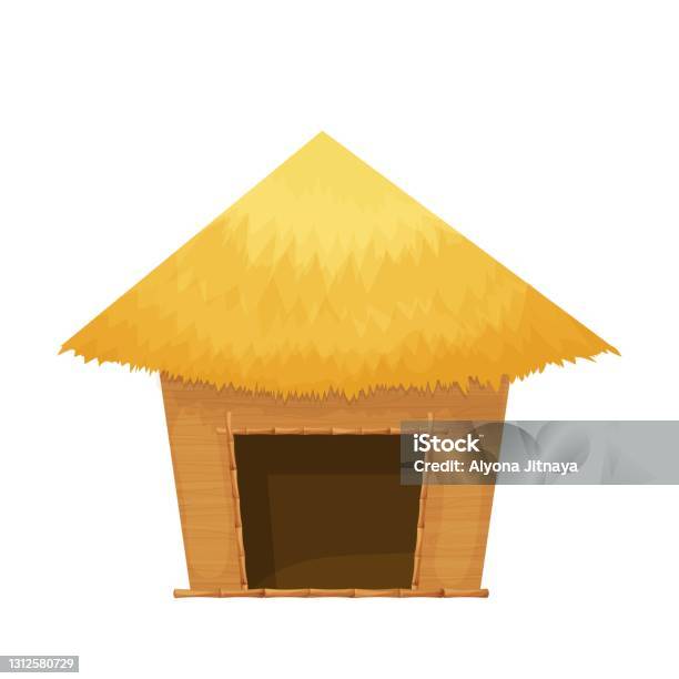 Beach Hut Or Bungalow With Straw Roof Wooden In Cartoon Style Isolated On  White Background Bamboo Cabin Small House Exotic Object Stock Illustration  - Download Image Now - iStock