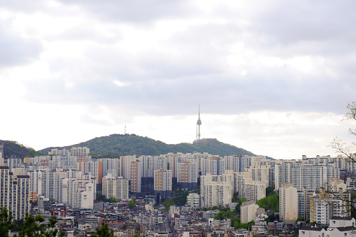 Namsan Tower and downtown Seoul view from Eungbongsan Mountain