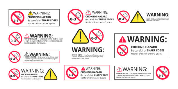 窒息警告の危険禁止サインは、白い背景に隔離された3歳未満の子供には適さないステッカーを禁止しました。 - gasping点のイラスト素材／クリップアート素材／マンガ素材／アイコン素材