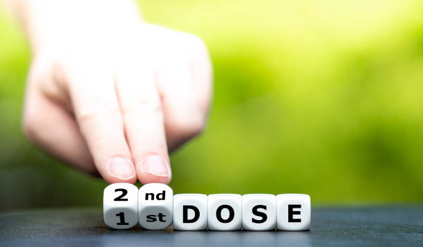 istock Symbol for the second vaccination dose. Hand turns dice and changes the expression 