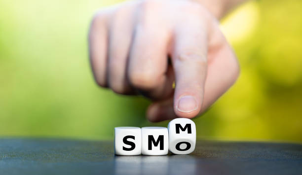 istock Hand turns dice and changes the abbreviation SMO (social media marketing) to SMM (social media optimization). 1312595411
