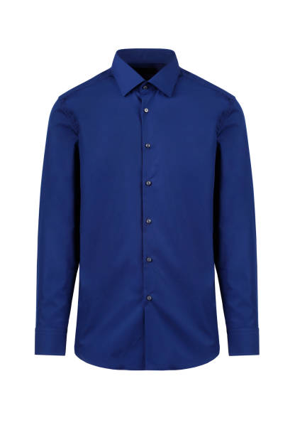 Dark blue men's classic and business shirt with button