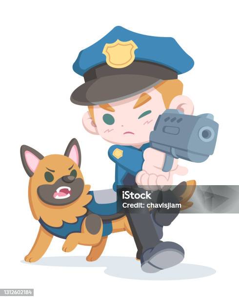 Police Officer And Dog Cartoon Illustration Stock Illustration - Download  Image Now - Dog, Gun, Adult - iStock