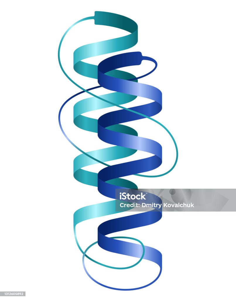 Protein structure - 2 spirals in 3D Protein 3D icon with 2 sample spirals - 3D structure solved by X-ray crystallography, with folded and unfolded fragments. Isolated vector illustration Protein stock vector