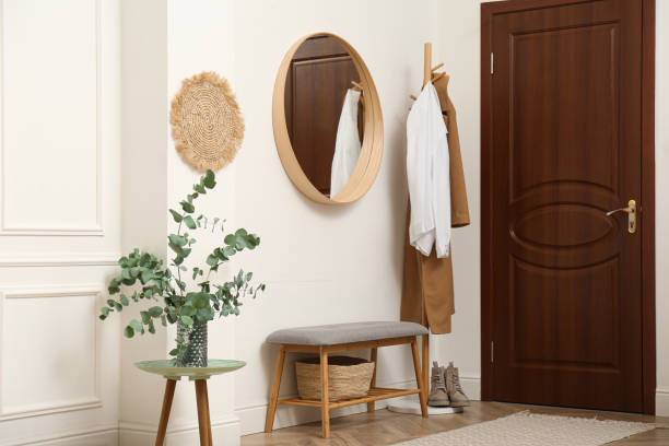 istock Light hallway with stylish furniture. Interior design 1312608189