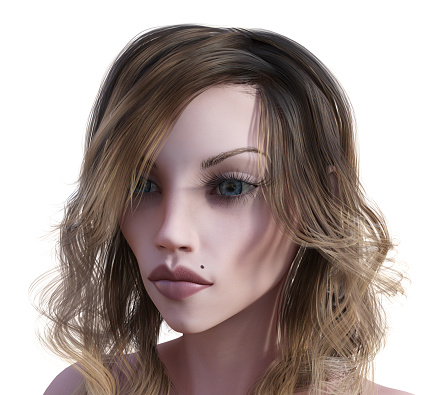 3d illustration of the head and shoulders of a woman with light brown hair on a white background.