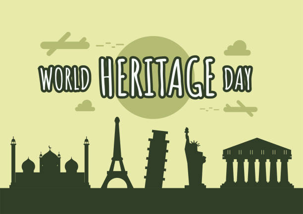 ilustrações de stock, clip art, desenhos animados e ícones de world heritage day poster, world tour banner, vector - world heritage