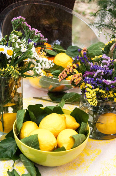 istock a plate with lemons among wildflowers (Festival of lemons) 1312614072