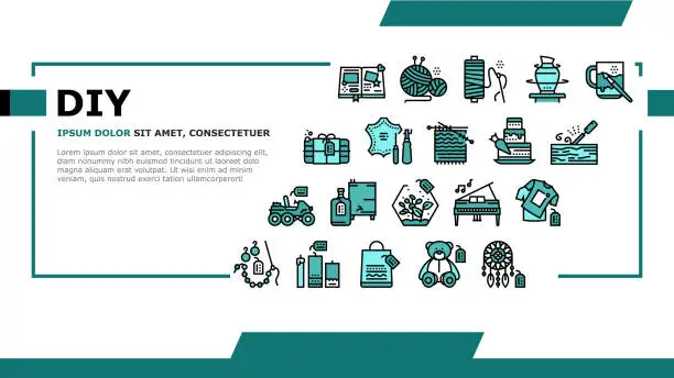 Vector illustration of Diy Crafts Handmade Landing Header Vector