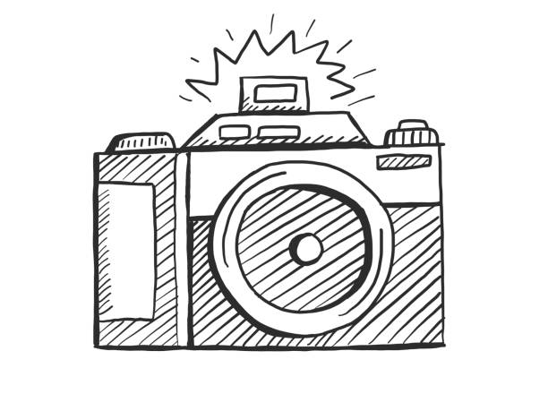 illustrazioni stock, clip art, cartoni animati e icone di tendenza di schizzo della fotocamera disegnato a mano - silhouette photographer photographing photograph