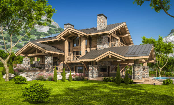istock 3d rendering of modern cozy chalet 1312617843