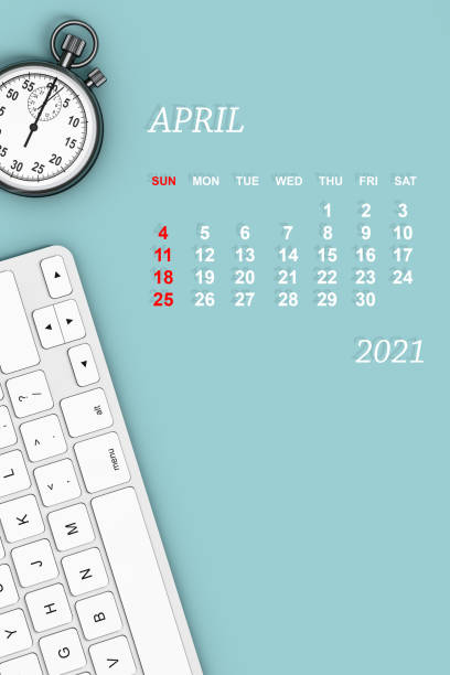 2021 year calendar. april calendar. 3d rendering - april 2012 calendar year imagens e fotografias de stock