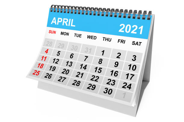 2021 year april calendar. 3d rendering - april 2012 calendar year imagens e fotografias de stock