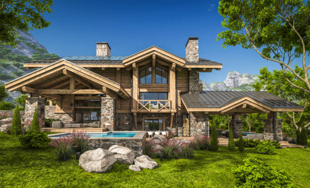 istock 3d rendering of modern cozy chalet 1312620031