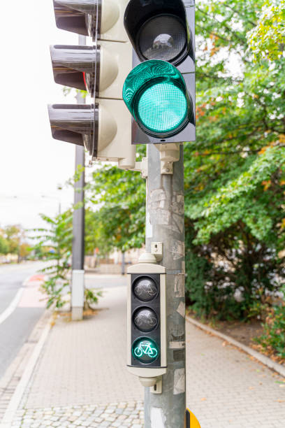 istock Traffic light for cyclists on a city road on a summer day 1312620679