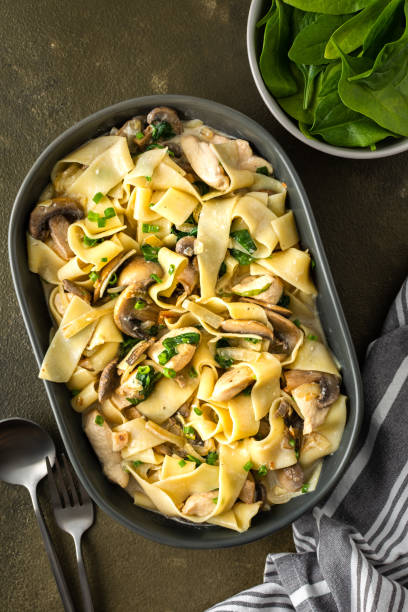 istock Fettuccini pasta with mushrooms and chicken breast 1312625292