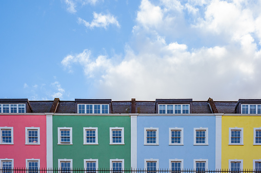 Terraced multi-coloured houses in Bristol UK.