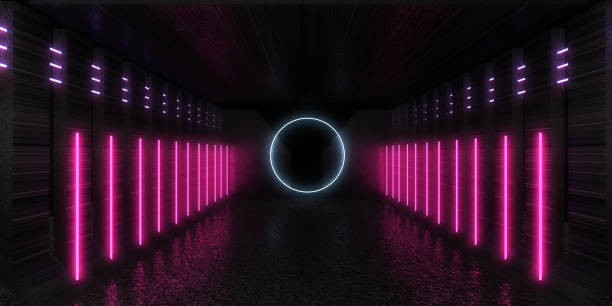 istock 3D abstract background with neon lights. neon tunnel .space construction . 3d illustration 1312629998