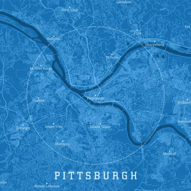 Vector illustration of Pittsburgh PA City Vector Road Map Blue Text