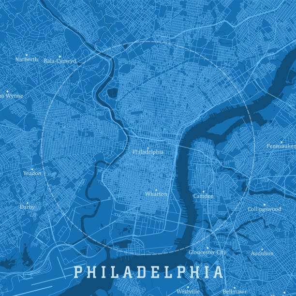 ilustraciones, imágenes clip art, dibujos animados e iconos de stock de philadelphia pa city vector road map texto azul - philadelphia