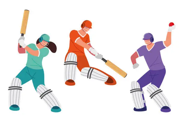 Vector illustration of cricket players set