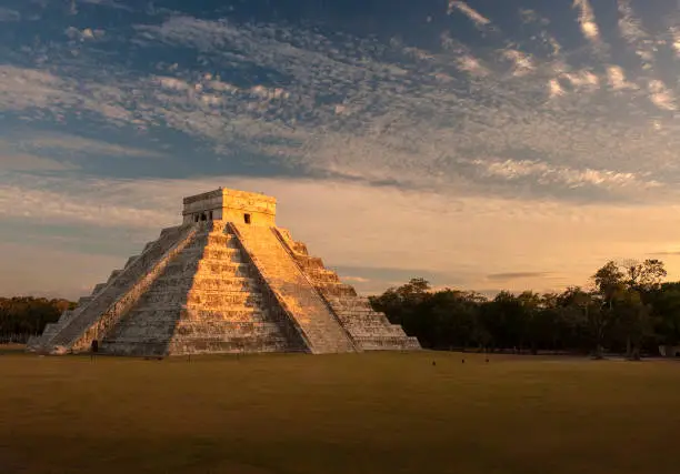 The sun sets on El Castillo in Chichen Itza, Mexico